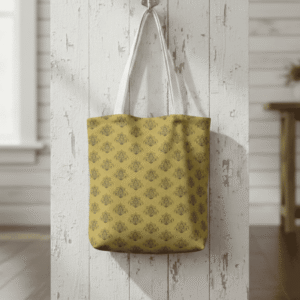 Mustard Indian Paisley Tote Bag — Beige-Handle All-Over Print