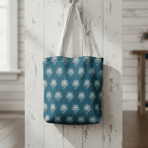 Teal Tote Bag — White Paisley Pattern All-Over Print